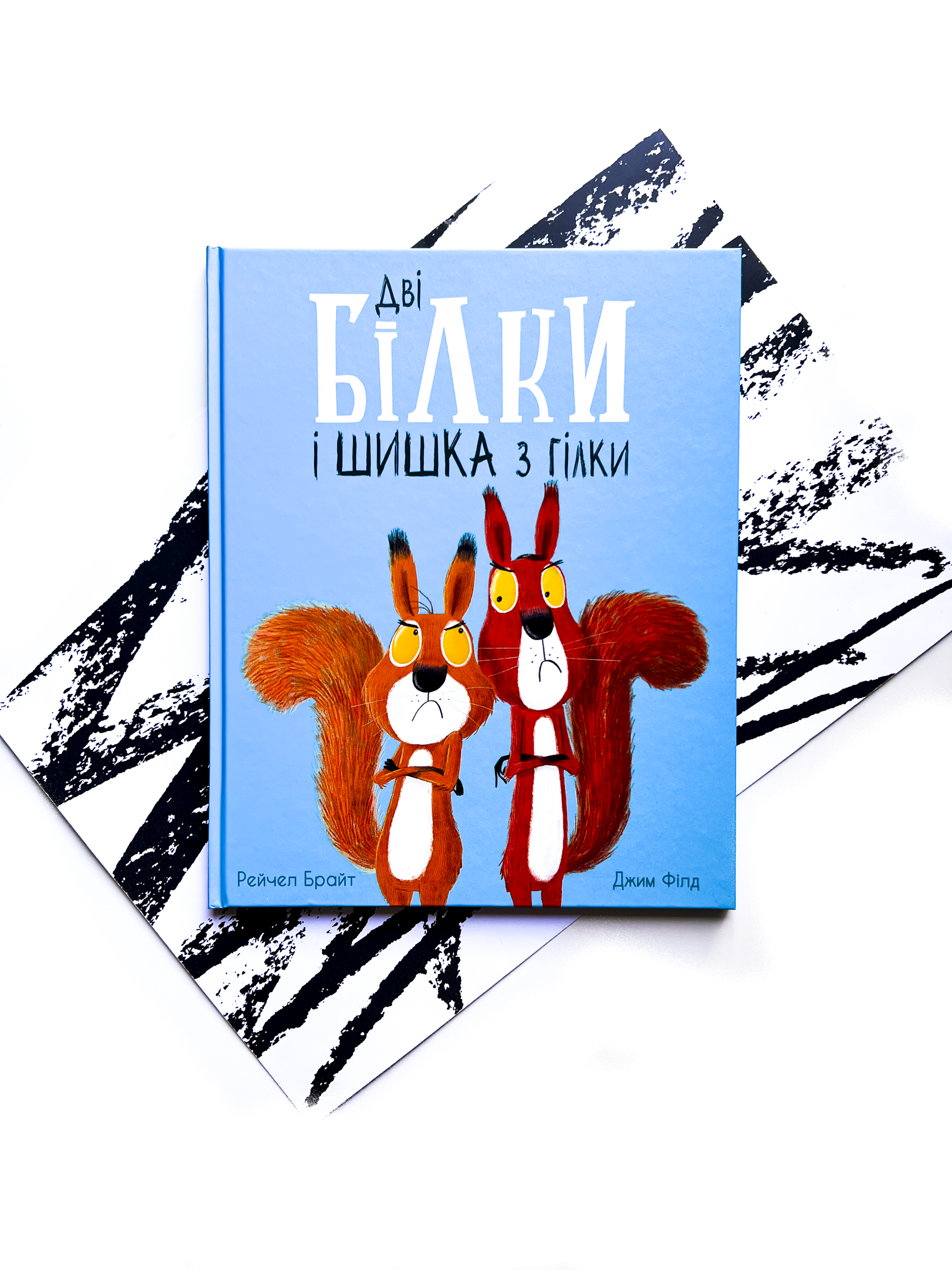 Дві білки і шишка з гілки